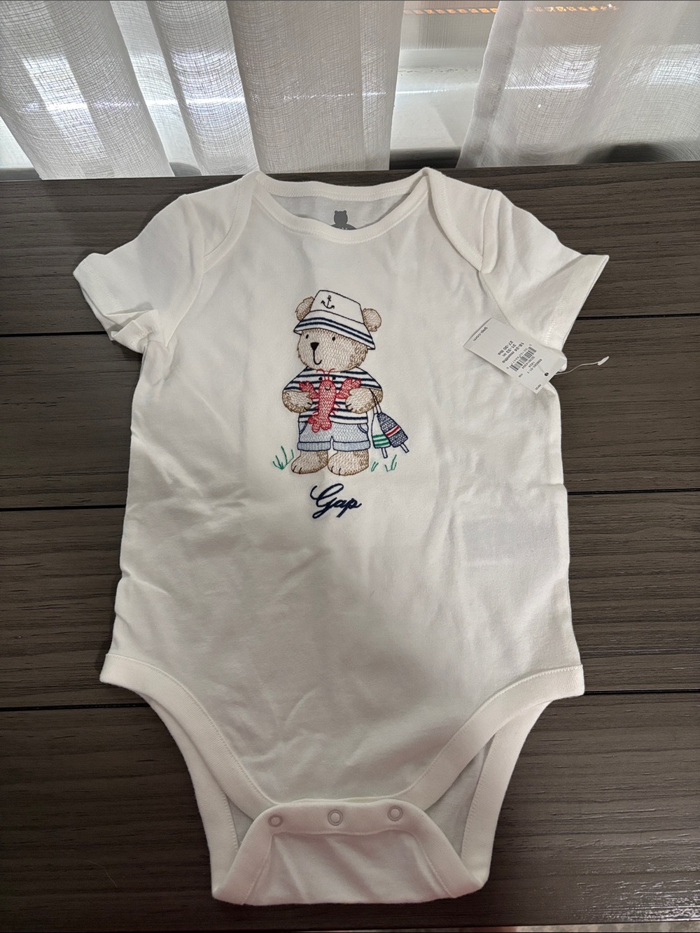 GAP White Baby One-Piece with Nautical Bear Embroidery